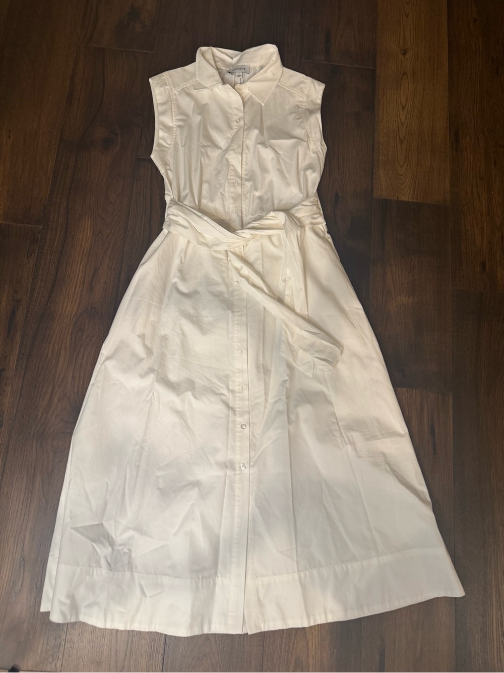 Evereve Cream Sleeveless Button-Front Midi Dress with Waist Tie